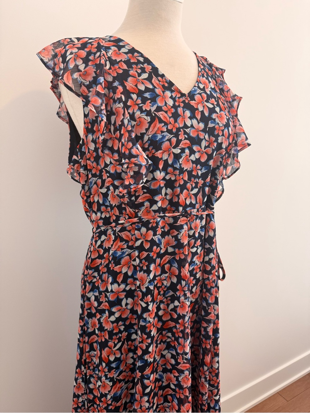 Tommy Hilfiger Navy Floral Tie-Waist Midi Dress - Picture 1 of 5